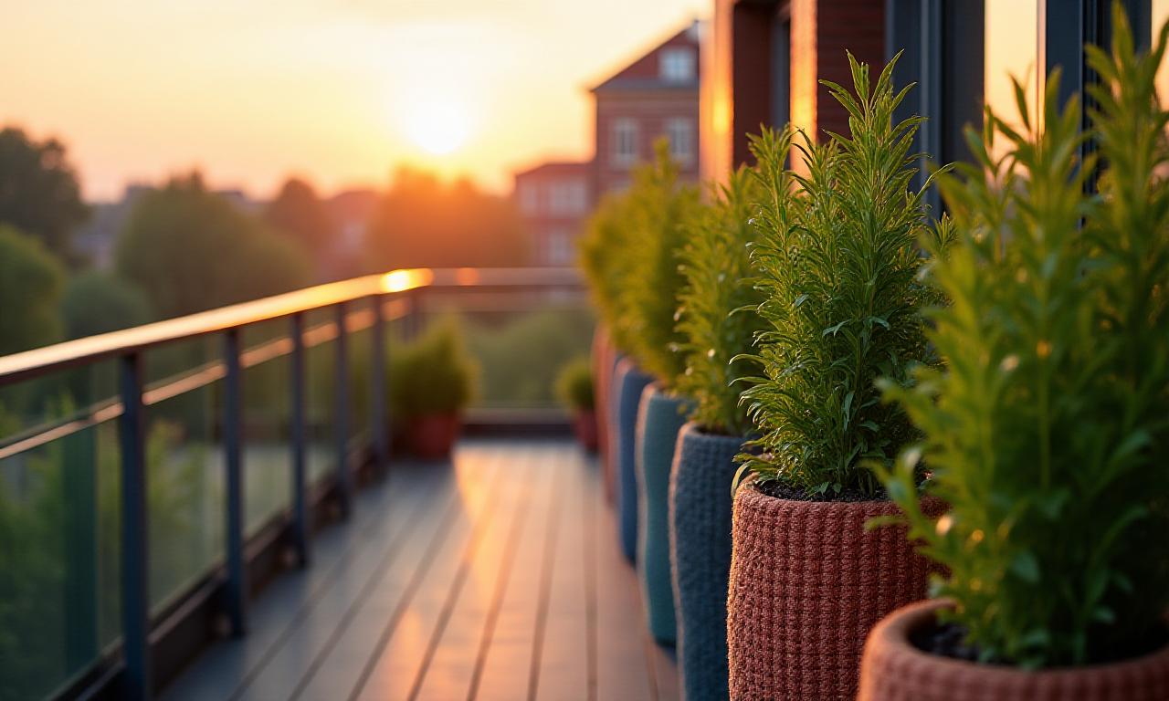 Een weelderig balkon in Tilburg met textiel plantenbakken