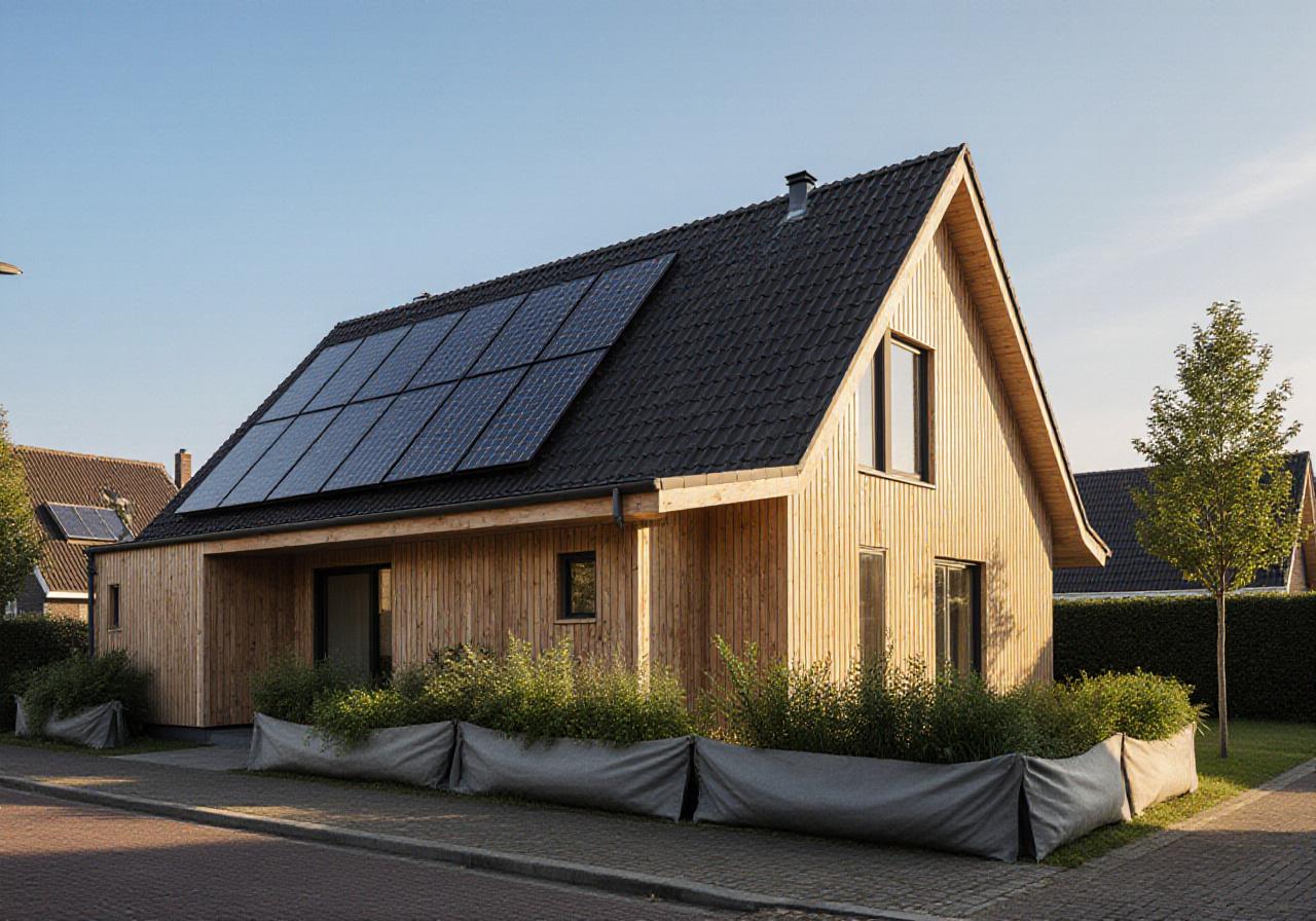 Een modern, energiezuinig Nederlands huis met zonnepanelen