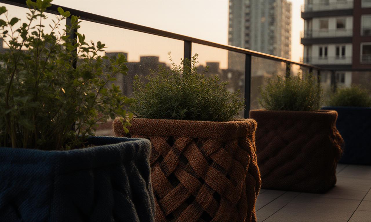 Een zonnig balkon met textiel plantenbakken in Tilburg